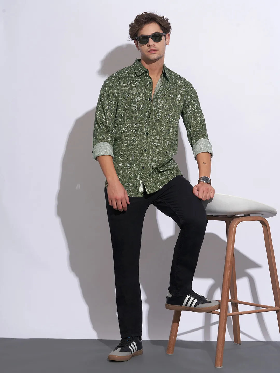 Olive Moderno Fit Regular Collar Long Sleeves Cotton Men's Shirt by Being Human Clothing