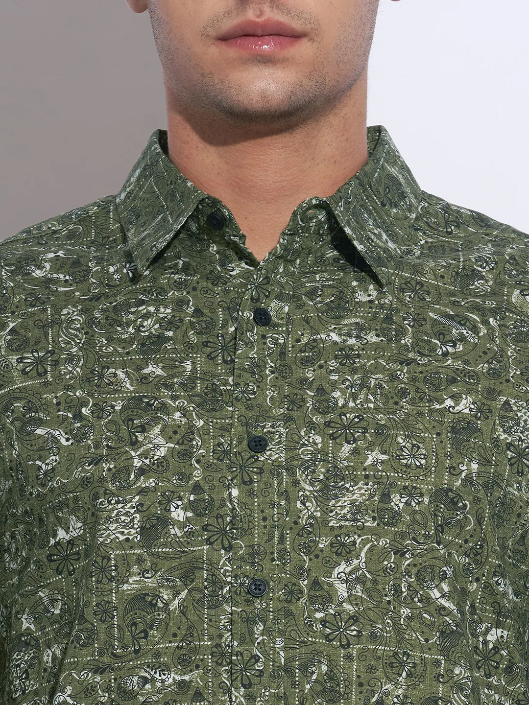 Olive Moderno Fit Regular Collar Long Sleeves Cotton Men's Shirt by Being Human Clothing