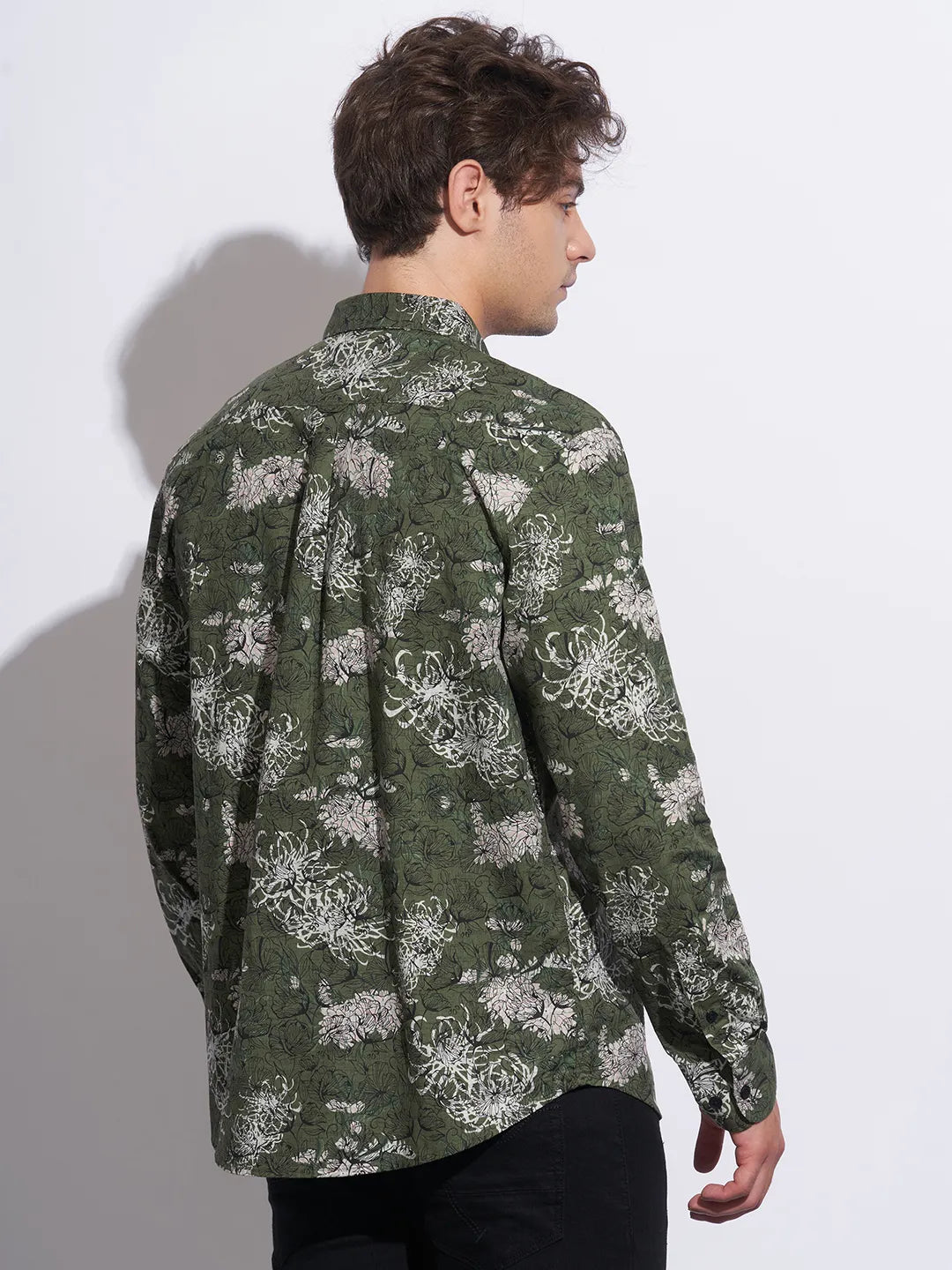 Olive Moderno Fit Regular Collar Long Sleeves Cotton Men's Shirt by Being Human Clothing