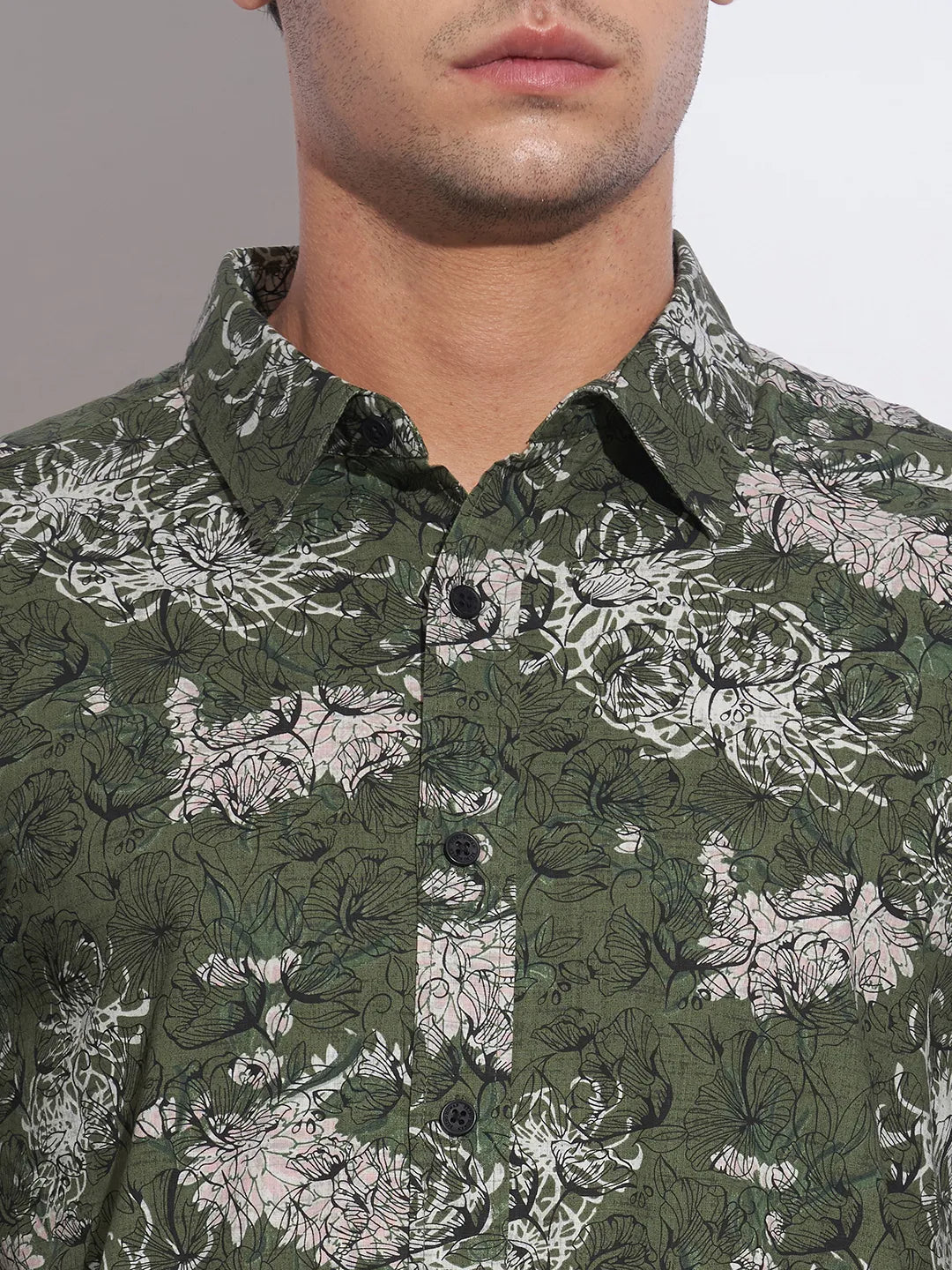 Olive Moderno Fit Regular Collar Long Sleeves Cotton Men's Shirt by Being Human Clothing