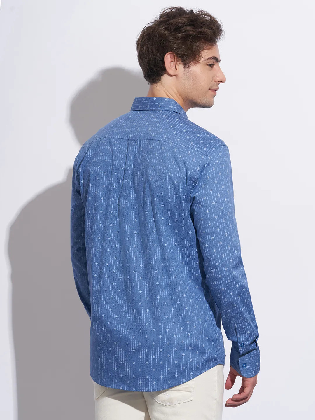 Blue Moderno Fit Regular Collar Long Sleeves Cotton Men's Shirt by Being Human Clothing