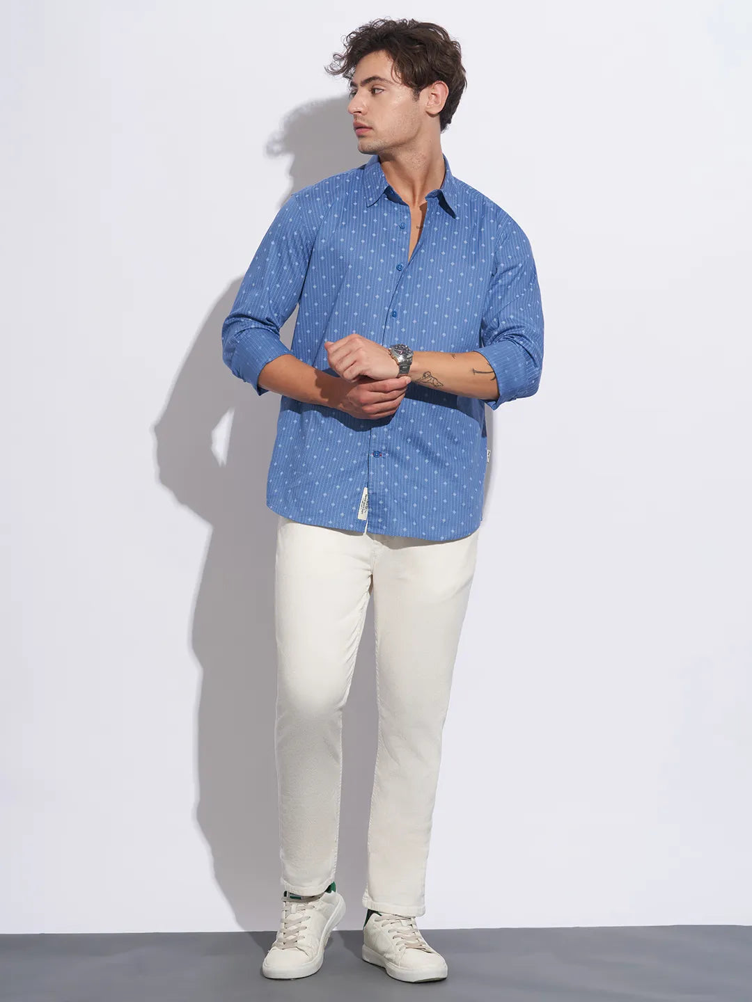 Blue Moderno Fit Regular Collar Long Sleeves Cotton Men's Shirt by Being Human Clothing