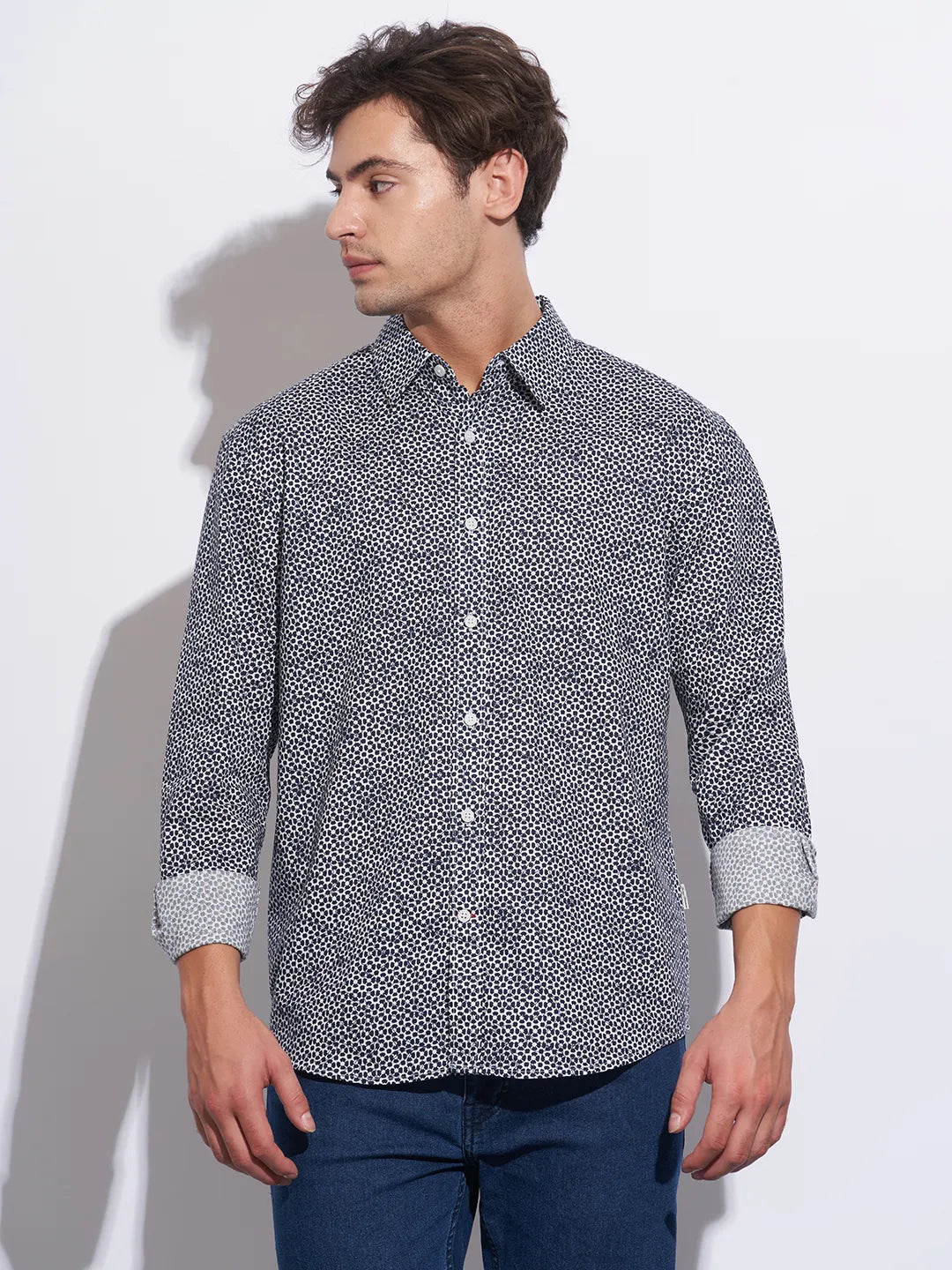 Beige Moderno Fit Regular Collar Long Sleeves Cotton Men's Shirt by Being Human Clothing