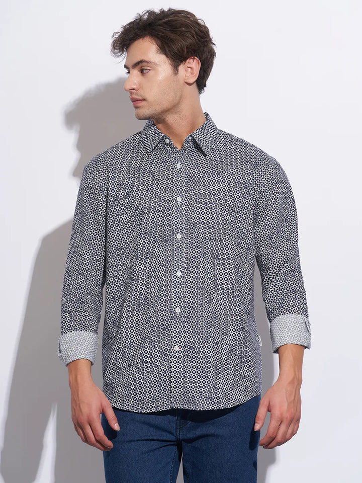 Beige Moderno Fit Regular Collar Long Sleeves Cotton Men's Shirt