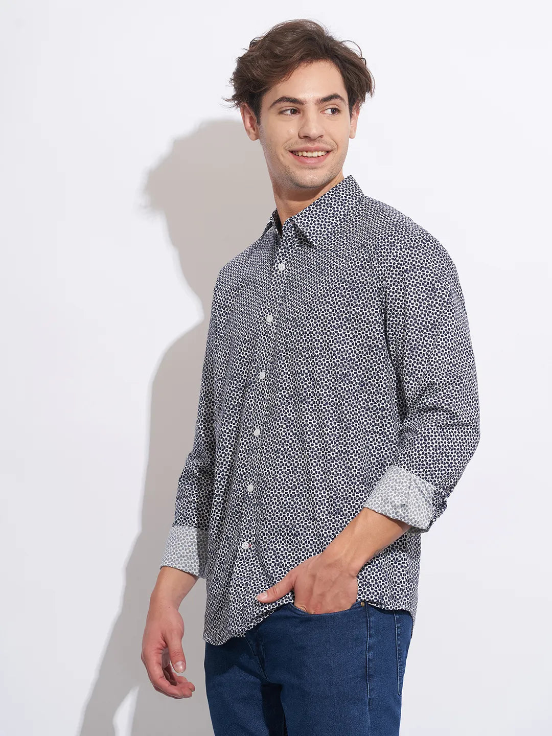 Beige Moderno Fit Regular Collar Long Sleeves Cotton Men's Shirt by Being Human Clothing