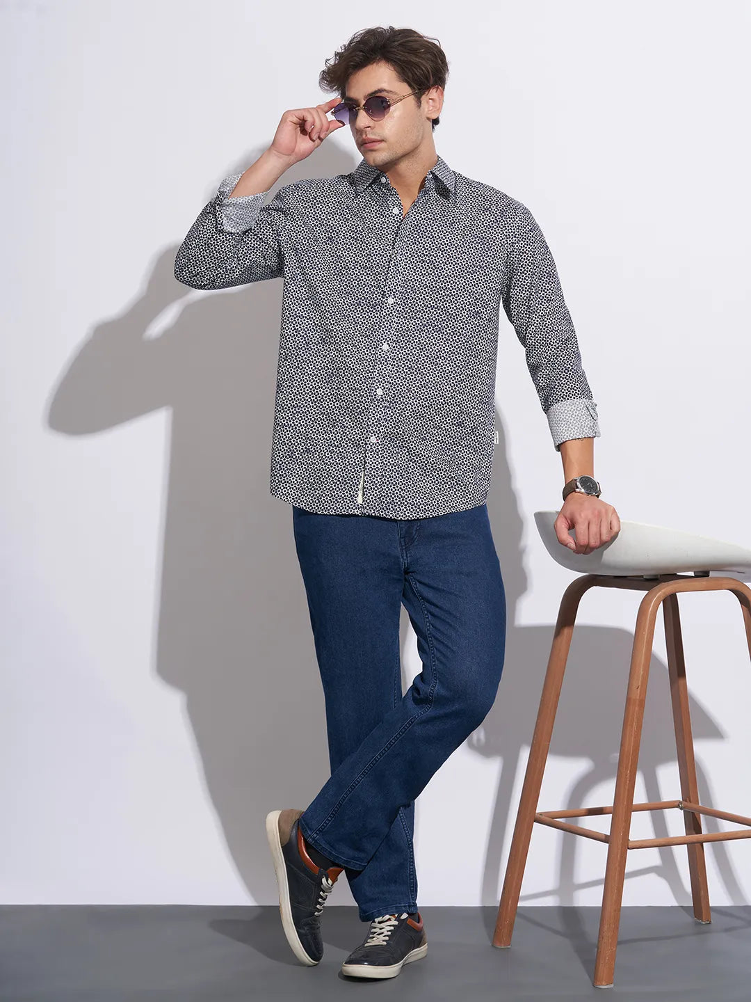 Beige Moderno Fit Regular Collar Long Sleeves Cotton Men's Shirt by Being Human Clothing