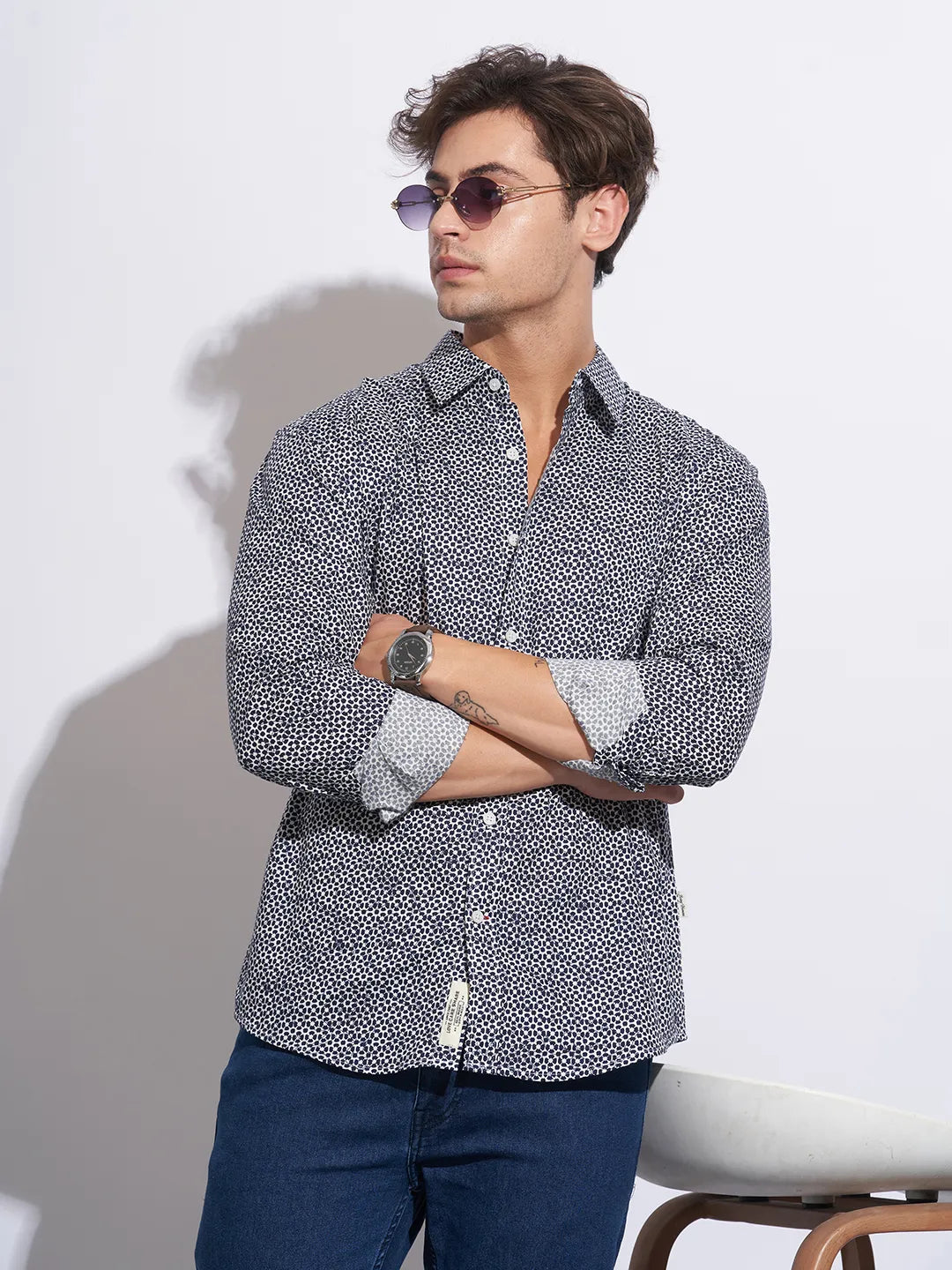 Beige Moderno Fit Regular Collar Long Sleeves Cotton Men's Shirt by Being Human Clothing