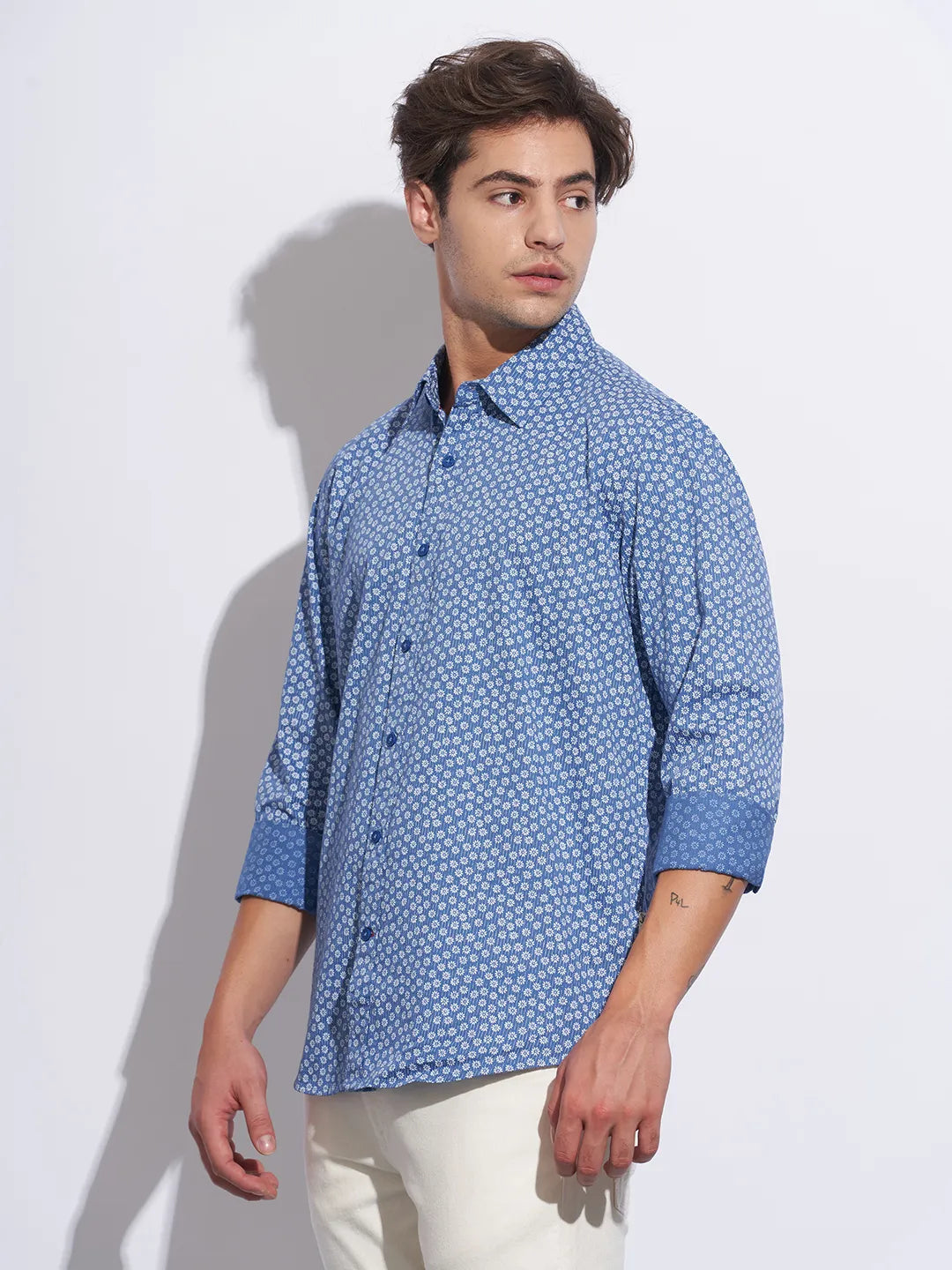 Blue Moderno Fit Regular Collar Long Sleeves Cotton Men's Shirt by Being Human Clothing