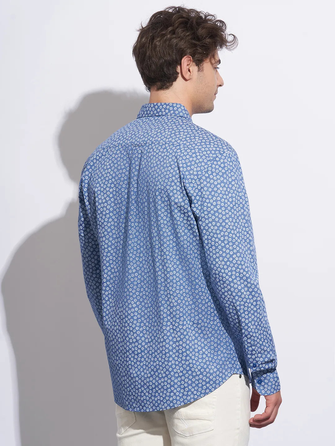 Blue Moderno Fit Regular Collar Long Sleeves Cotton Men's Shirt by Being Human Clothing