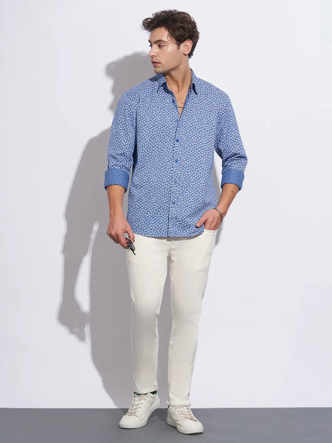 Blue Moderno Fit Regular Collar Long Sleeves Cotton Men's Shirt by Being Human Clothing