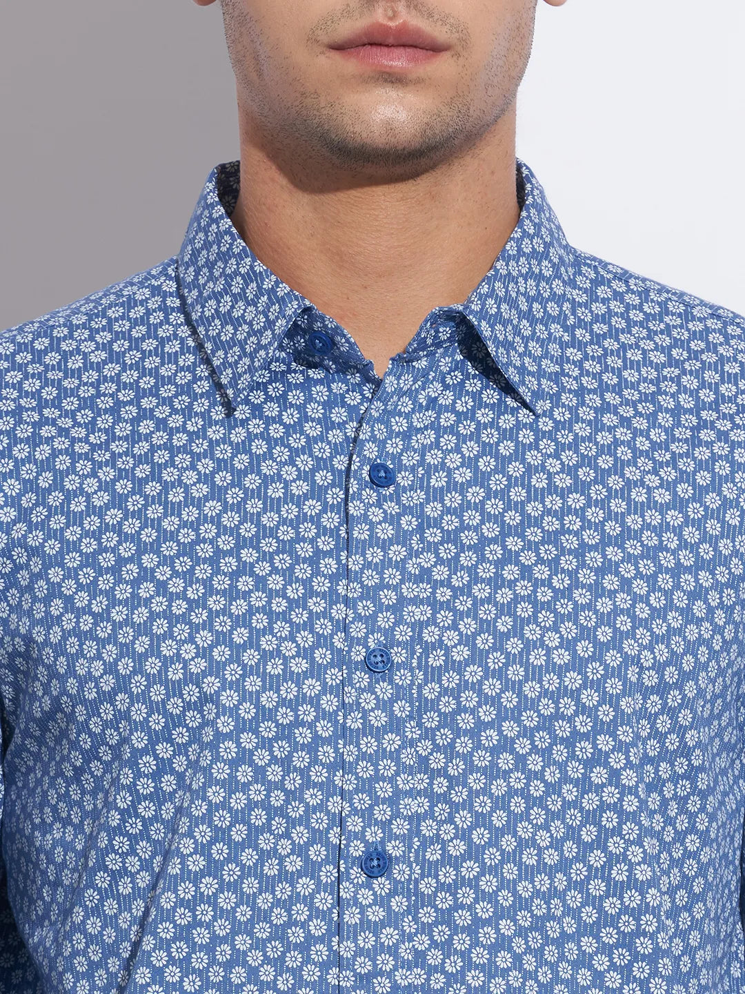 Blue Moderno Fit Regular Collar Long Sleeves Cotton Men's Shirt by Being Human Clothing