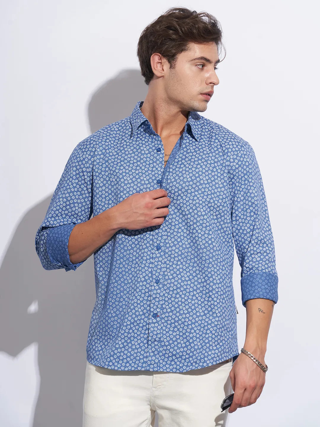 Blue Moderno Fit Regular Collar Long Sleeves Cotton Men's Shirt by Being Human Clothing