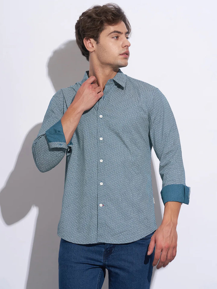 Teal Moderno Fit Regular Collar Long Sleeves Cotton Men's Shirt by Being Human Clothing