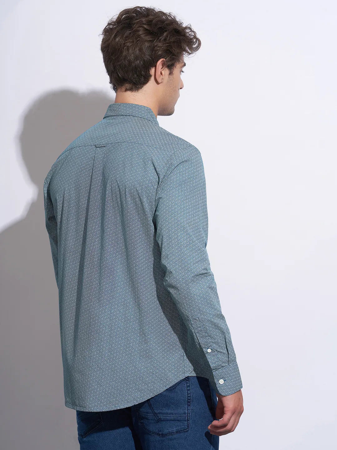 Green Moderno Fit Regular Collar Long Sleeves Cotton Men's Shirt by Being Human Clothing