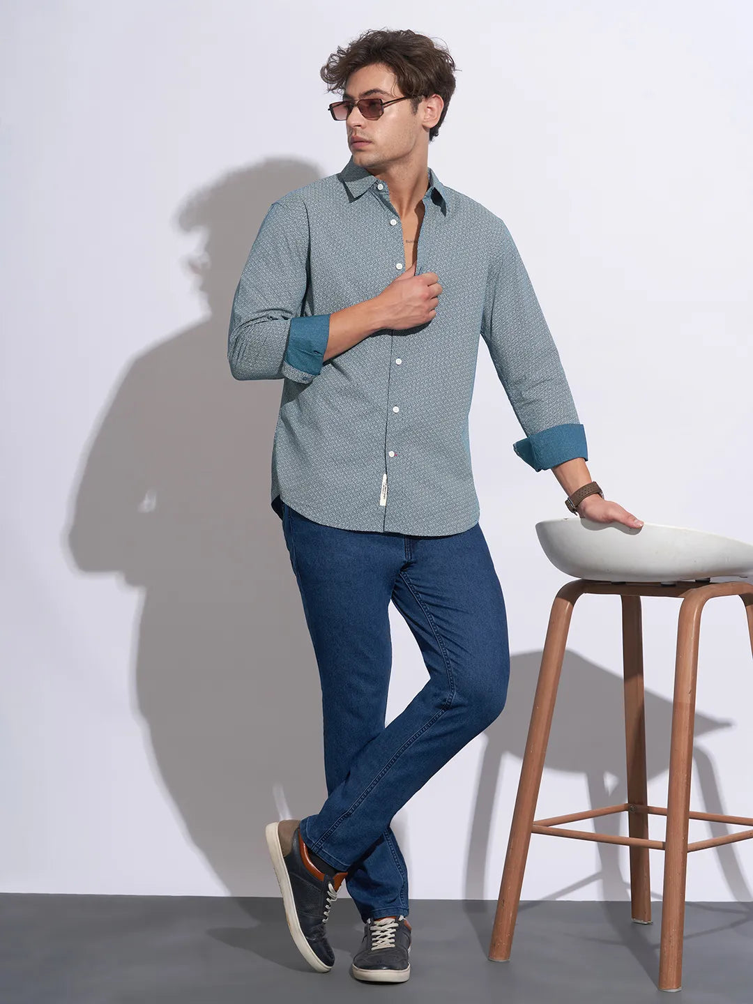 Green Moderno Fit Regular Collar Long Sleeves Cotton Men's Shirt by Being Human Clothing