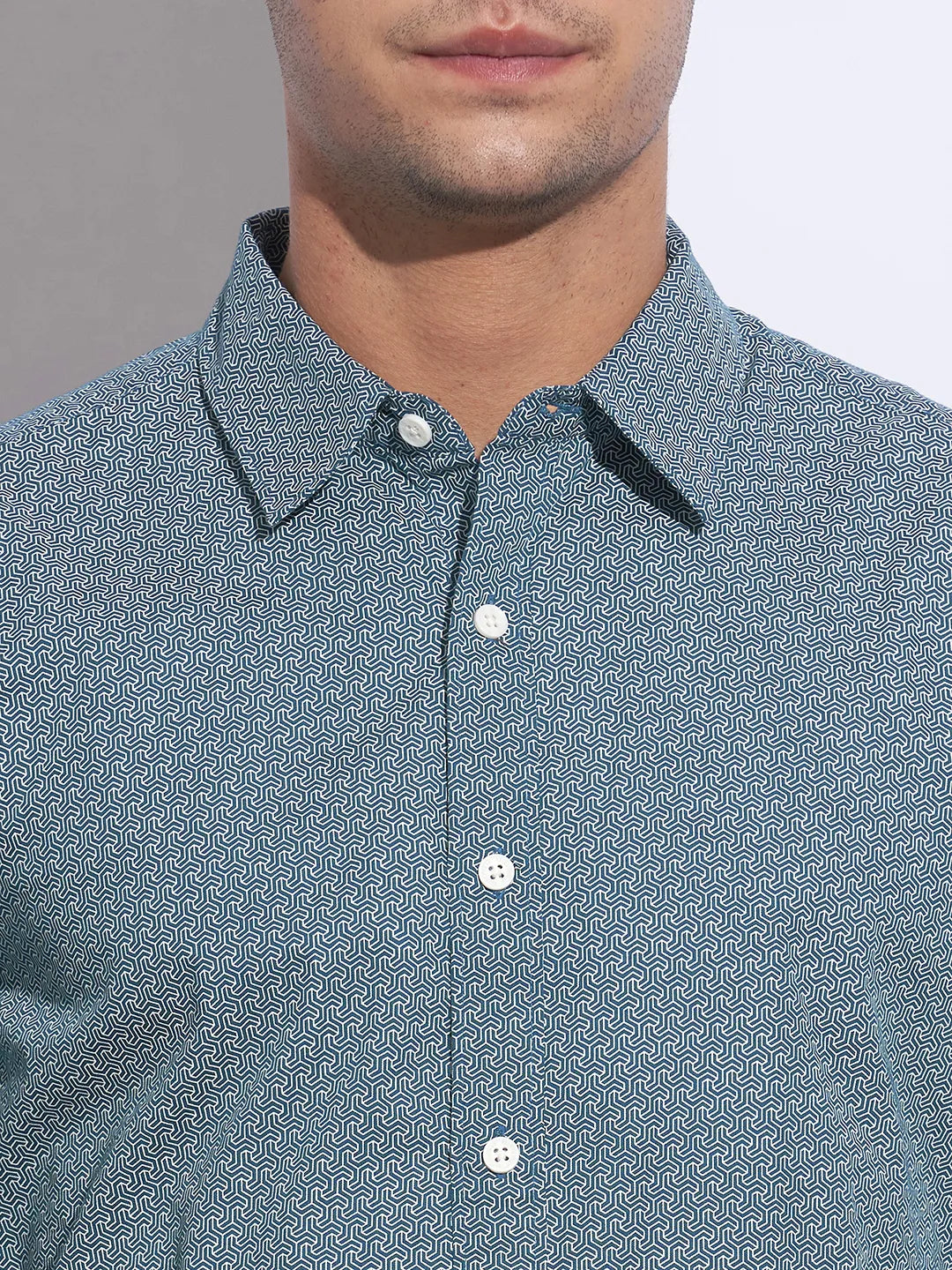 Green Moderno Fit Regular Collar Long Sleeves Cotton Men's Shirt by Being Human Clothing