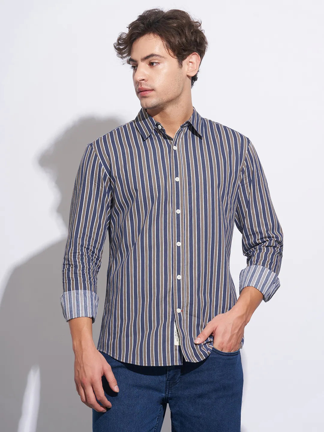 Grey Moderno Fit Regular Collar Long Sleeves Cotton Men's Shirt by Being Human Clothing