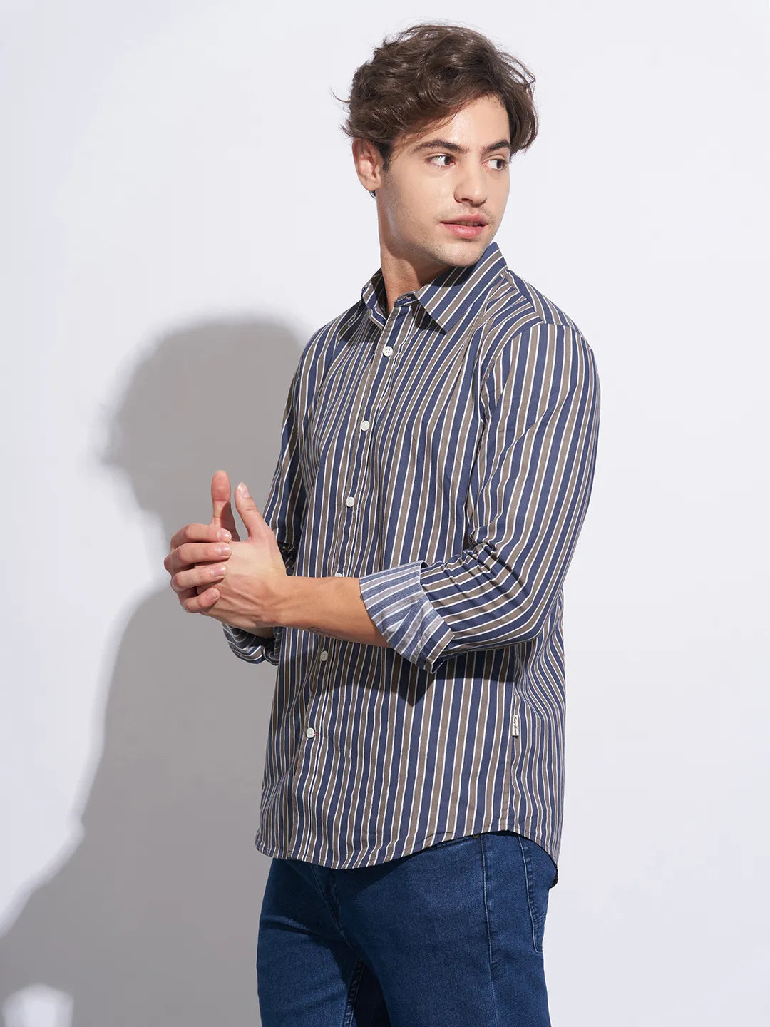 Grey Moderno Fit Regular Collar Long Sleeves Cotton Men's Shirt by Being Human Clothing