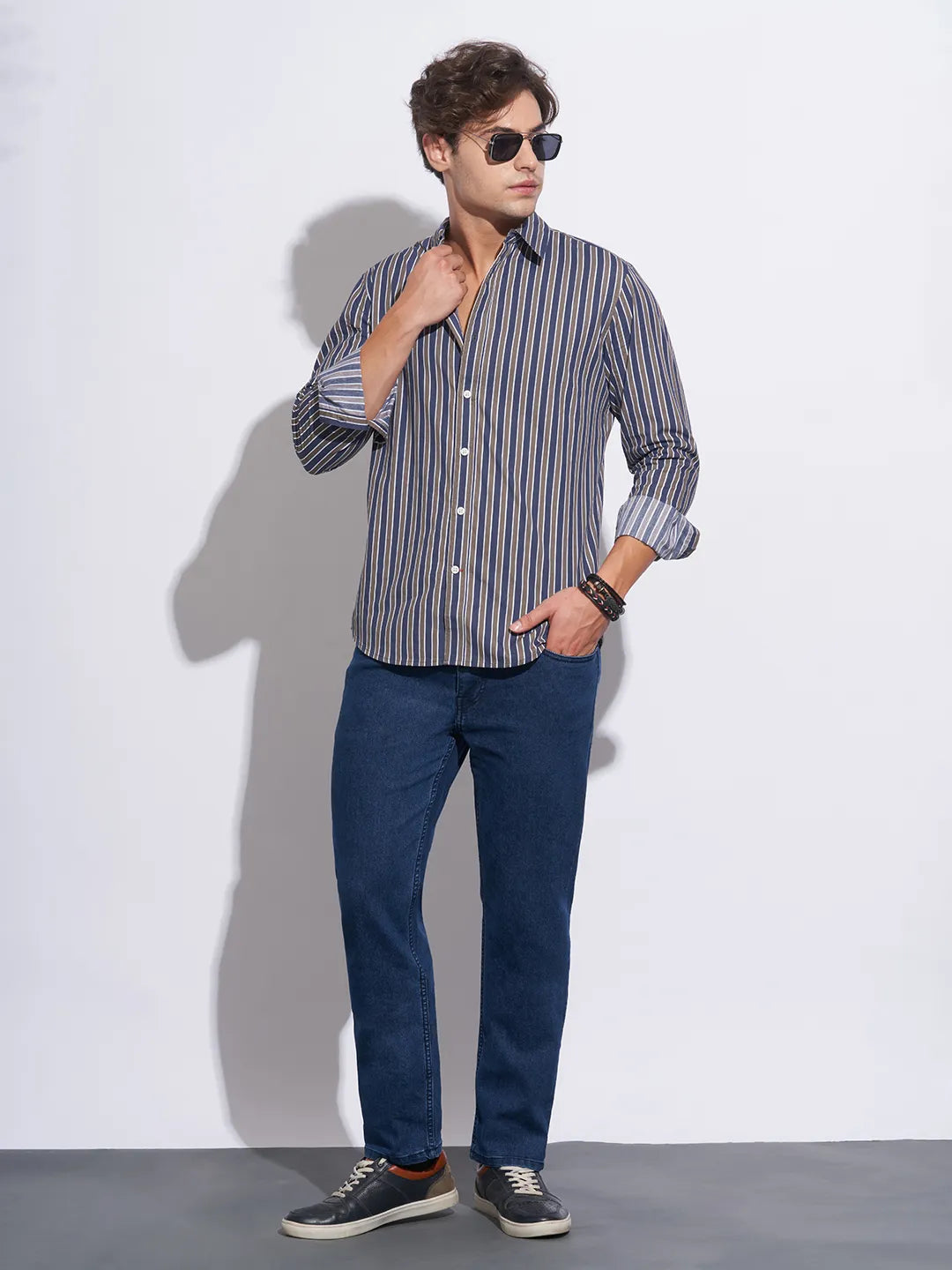 Grey Moderno Fit Regular Collar Long Sleeves Cotton Men's Shirt by Being Human Clothing