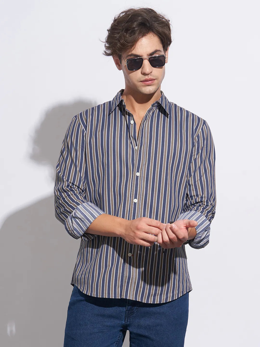 Grey Moderno Fit Regular Collar Long Sleeves Cotton Men's Shirt by Being Human Clothing