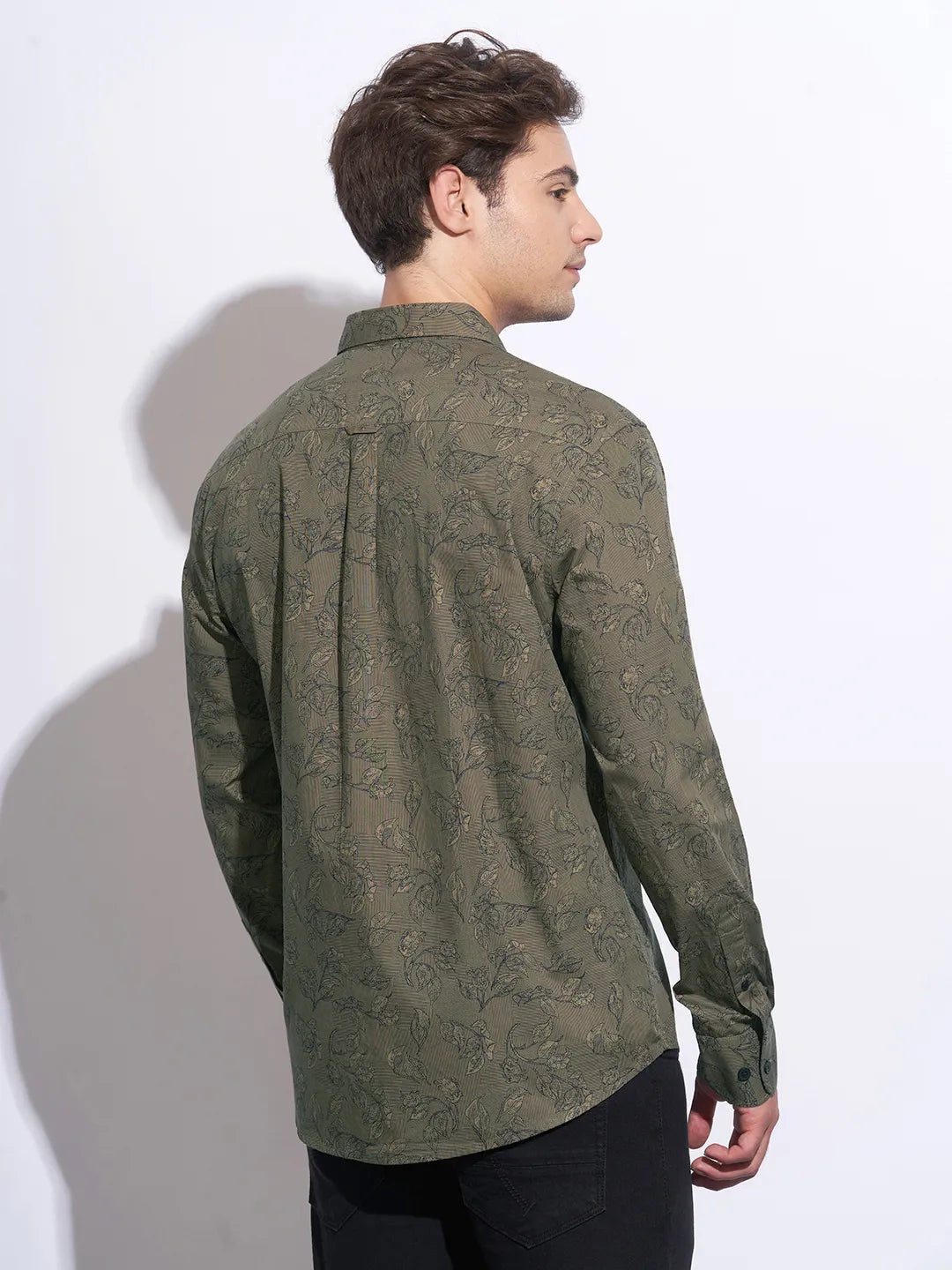 Olive Moderno Fit Regular Collar Long Sleeves Cotton Men's Shirt by Being Human Clothing