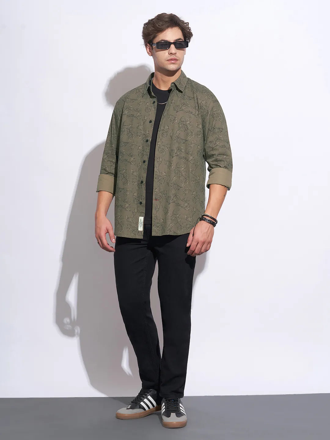 Olive Moderno Fit Regular Collar Long Sleeves Cotton Men's Shirt by Being Human Clothing