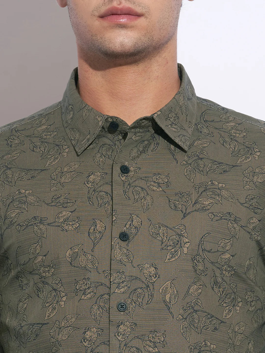 Olive Moderno Fit Regular Collar Long Sleeves Cotton Men's Shirt by Being Human Clothing