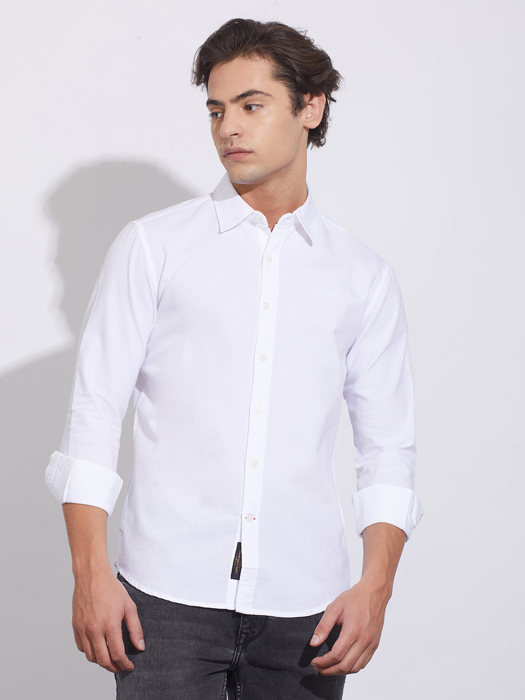 White Moderno Fit Regular Collar Shirt for Men by Being Human Clothing