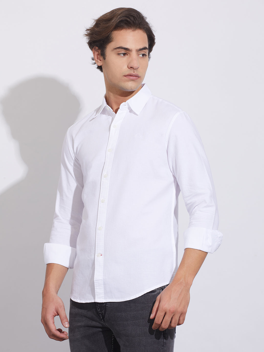 White Moderno Fit Regular Collar Shirt for Men by Being Human Clothing