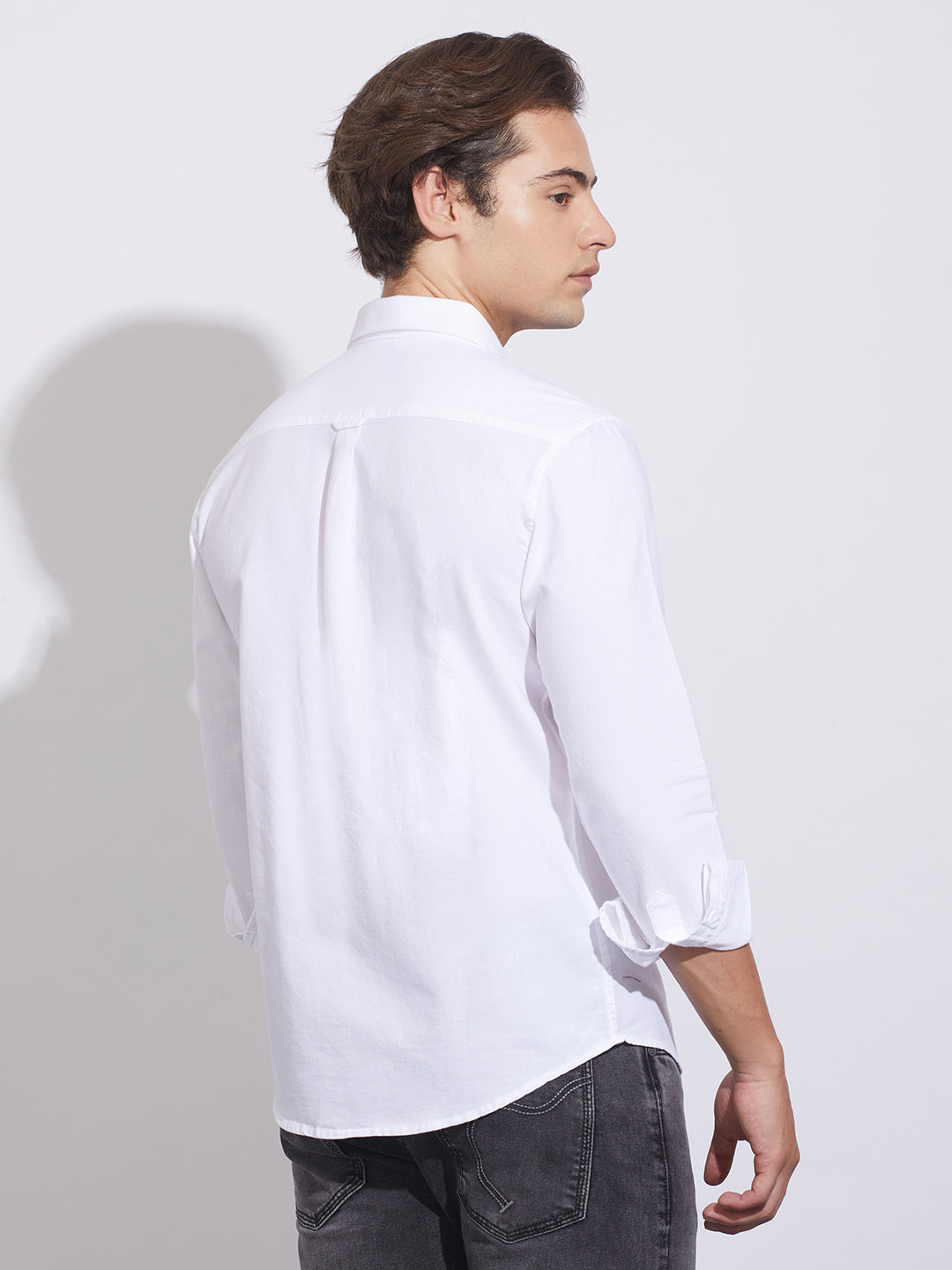 White Moderno Fit Regular Collar Shirt for Men by Being Human Clothing