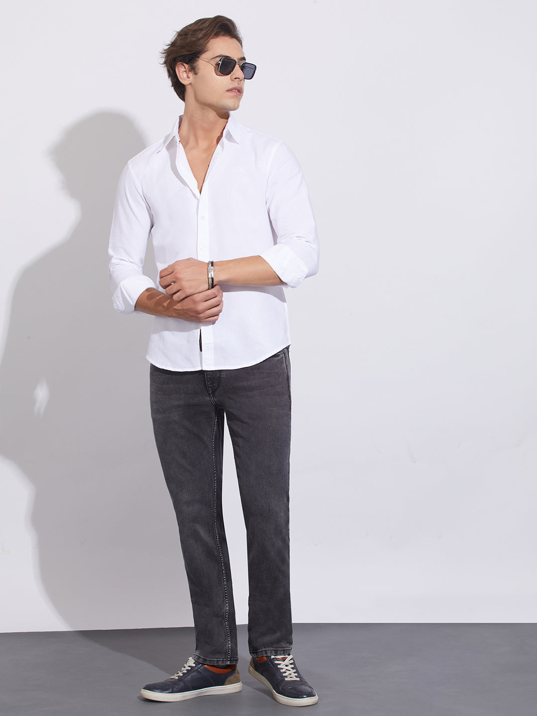 White Moderno Fit Regular Collar Shirt for Men by Being Human Clothing