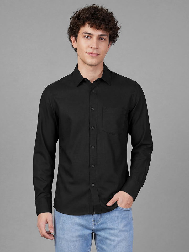 Black Regular Fit Full Sleeve Spread Collar Men's Shirt