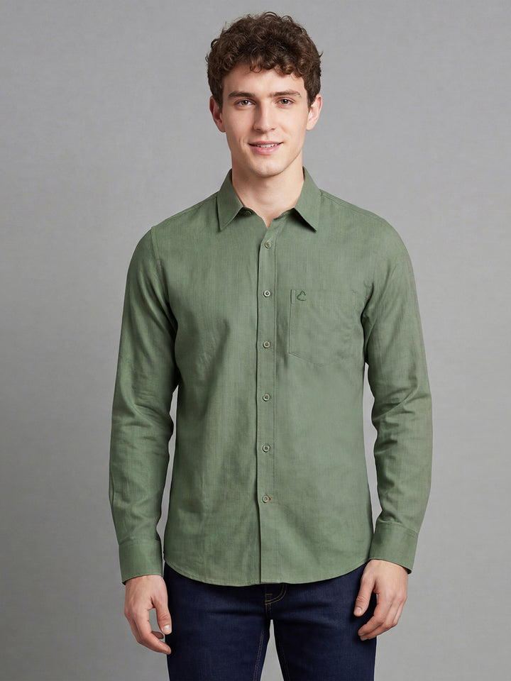 Olive Regular Fit Full Sleeve Spread Collar Men's Shirt