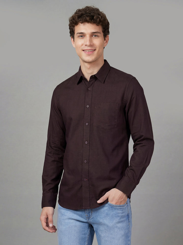 Wine Regular Fit Full Sleeve Spread Collar Men's Shirt