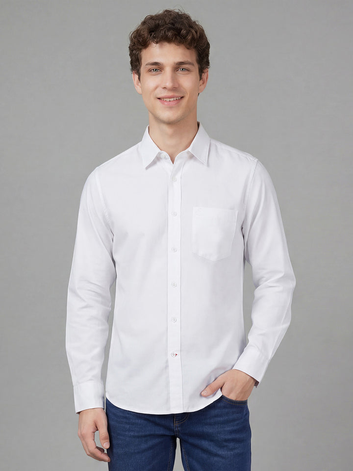 White Regular Fit Full Sleeve Pure Cotton Men's Shirt