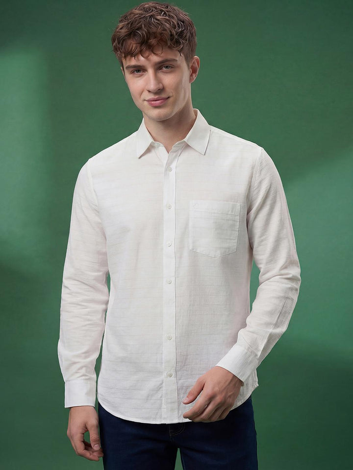 White Regular Fit Long Sleeves Men's Shirt