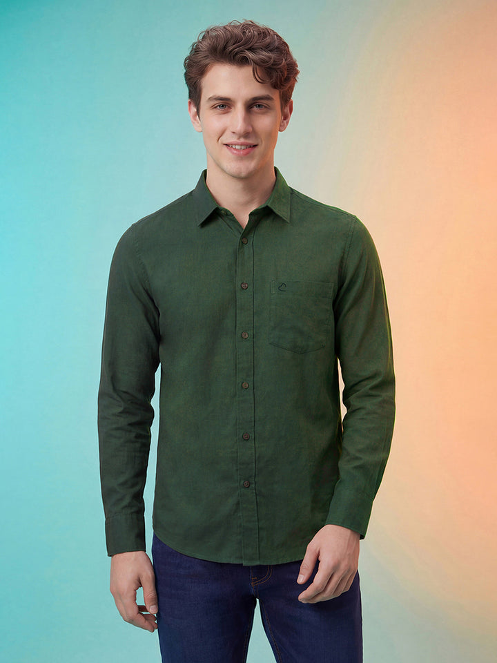 Olive Moderno Fit Long Sleeves Men's Shirt