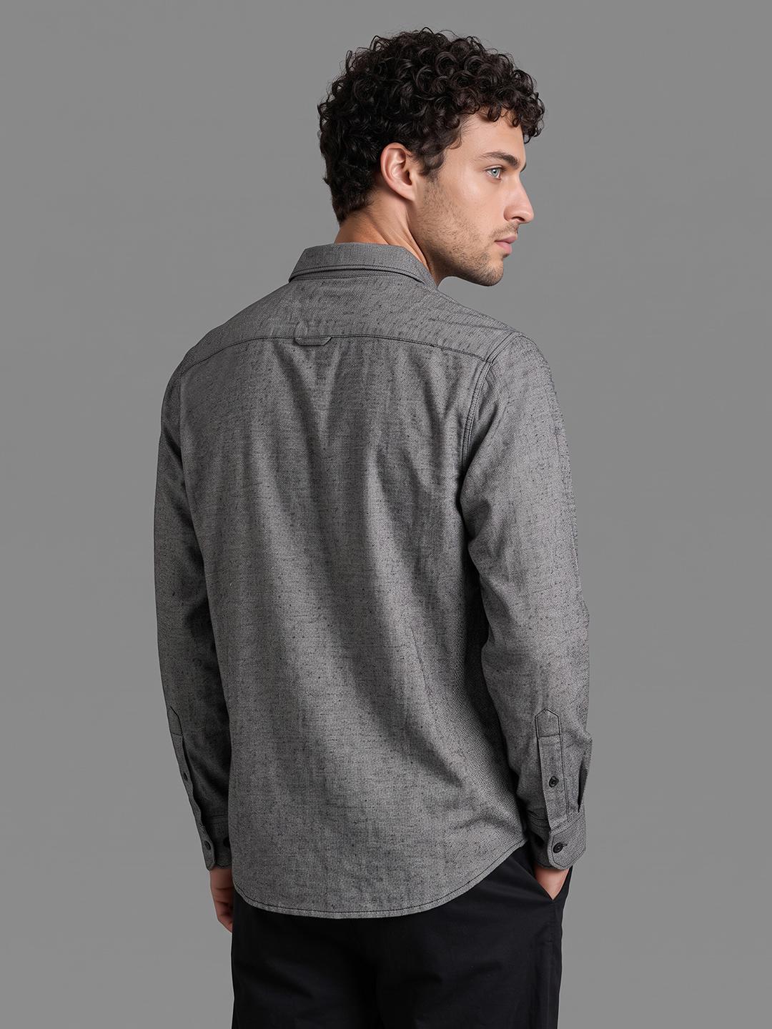Black Regular Fit Dobby Weave Pattern Long Sleeve Spread Collar Shirt By Being Human Clothing
