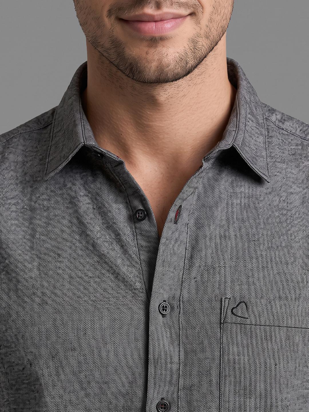 Black Regular Fit Dobby Weave Pattern Long Sleeve Spread Collar Shirt By Being Human Clothing