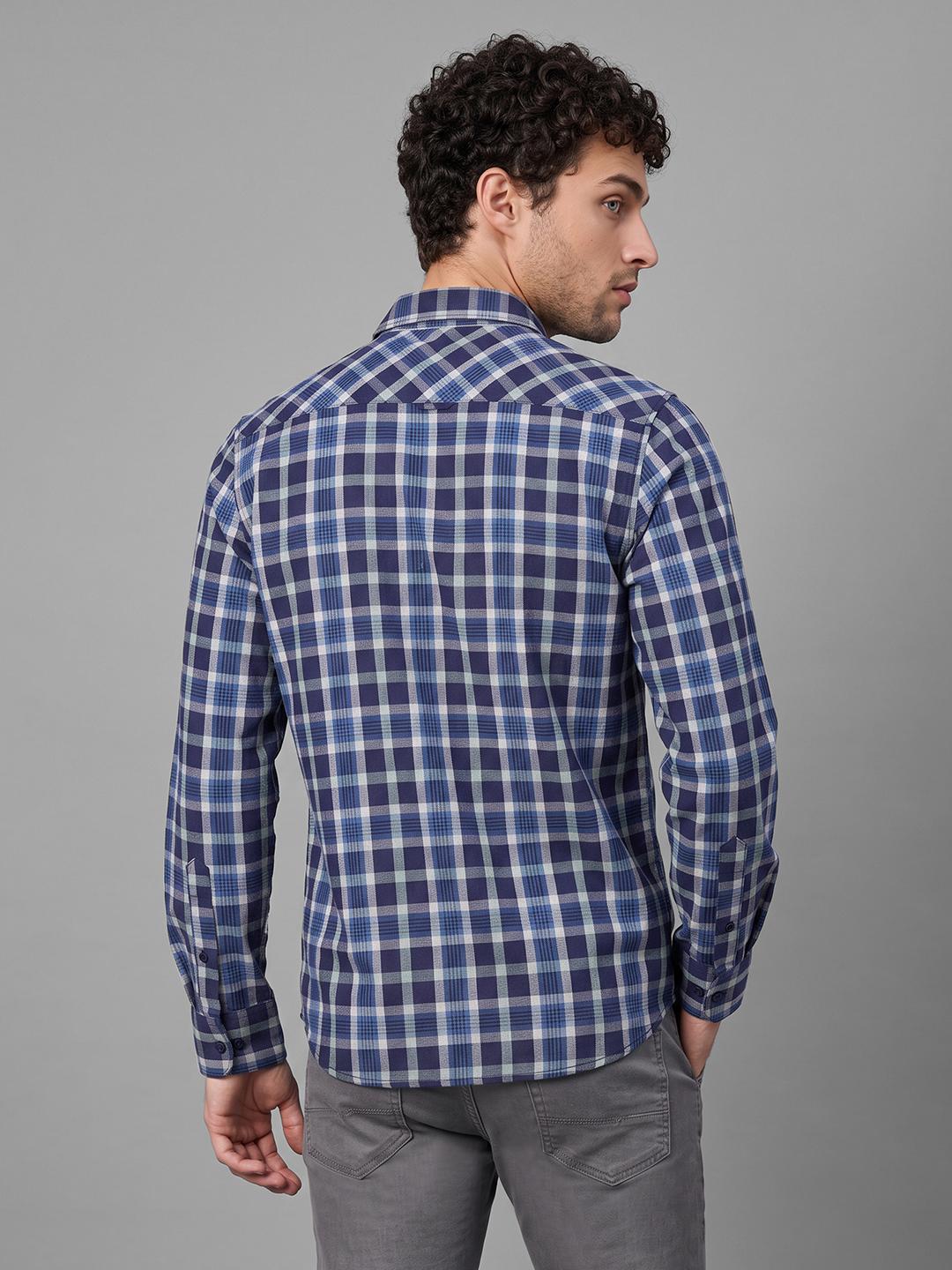 Ink Blue Regular Fit Check Long Sleeve Spread Collar Shirt By Being Human Clothing