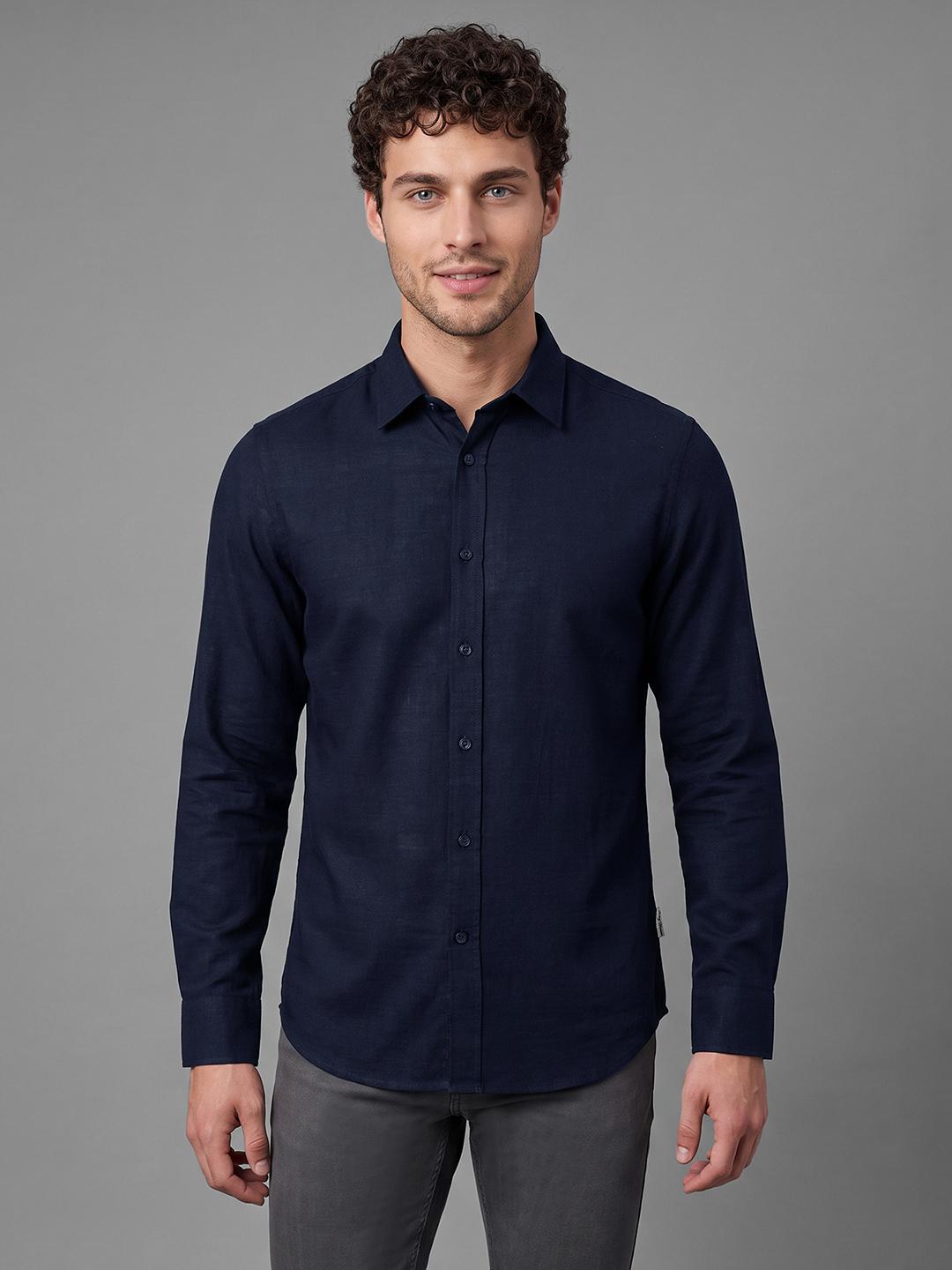 Indigo Regular Fit Solid Long Sleeve Spread Collar Shirt By Being Human Clothing