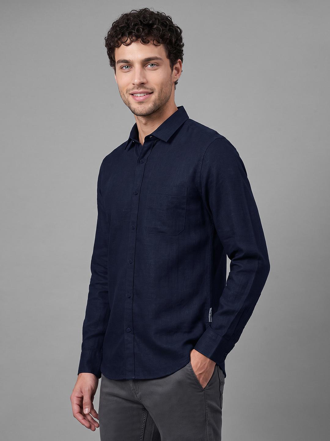 Indigo Regular Fit Solid Long Sleeve Spread Collar Shirt By Being Human Clothing