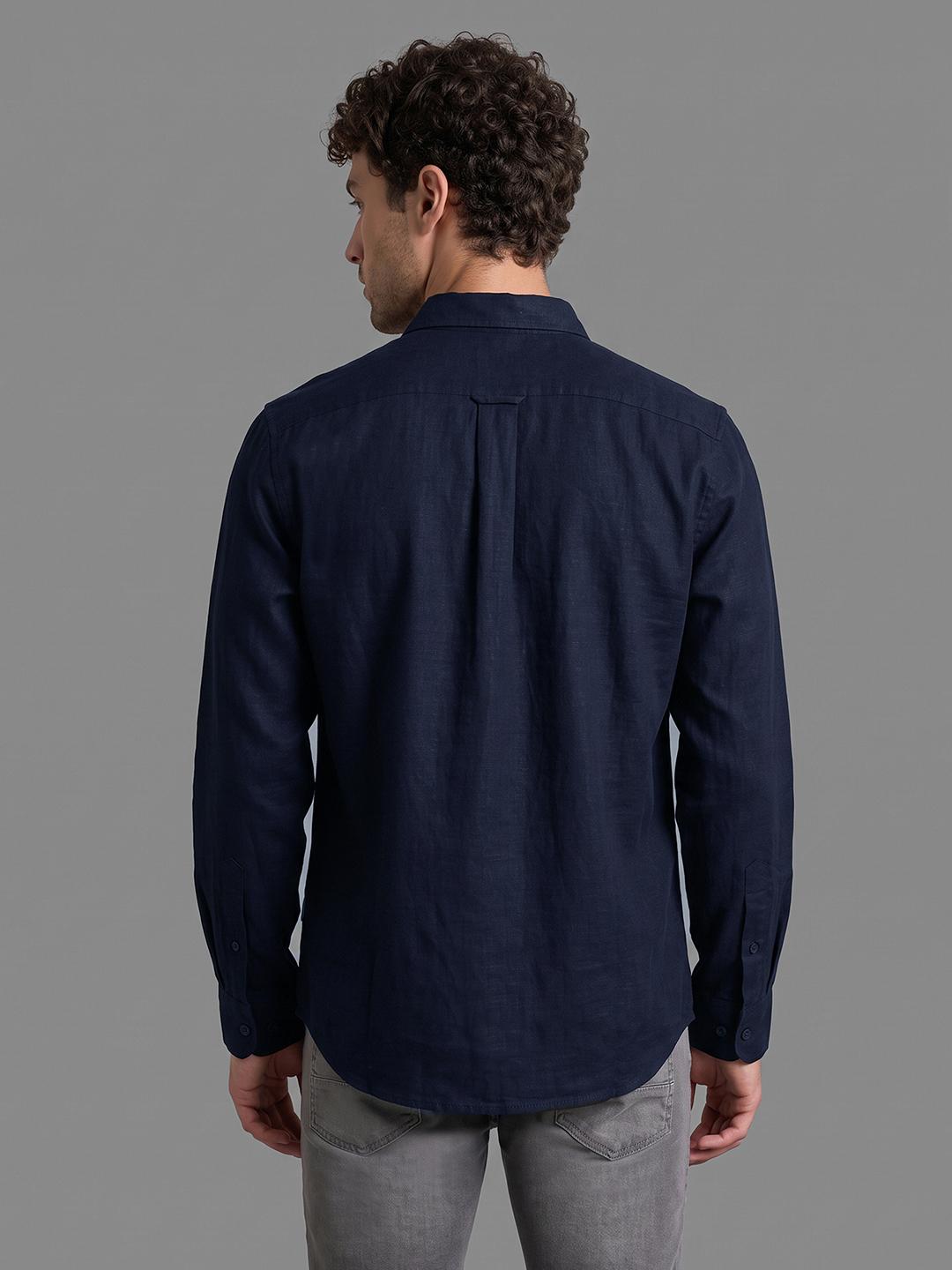 Indigo Regular Fit Solid Long Sleeve Spread Collar Shirt By Being Human Clothing