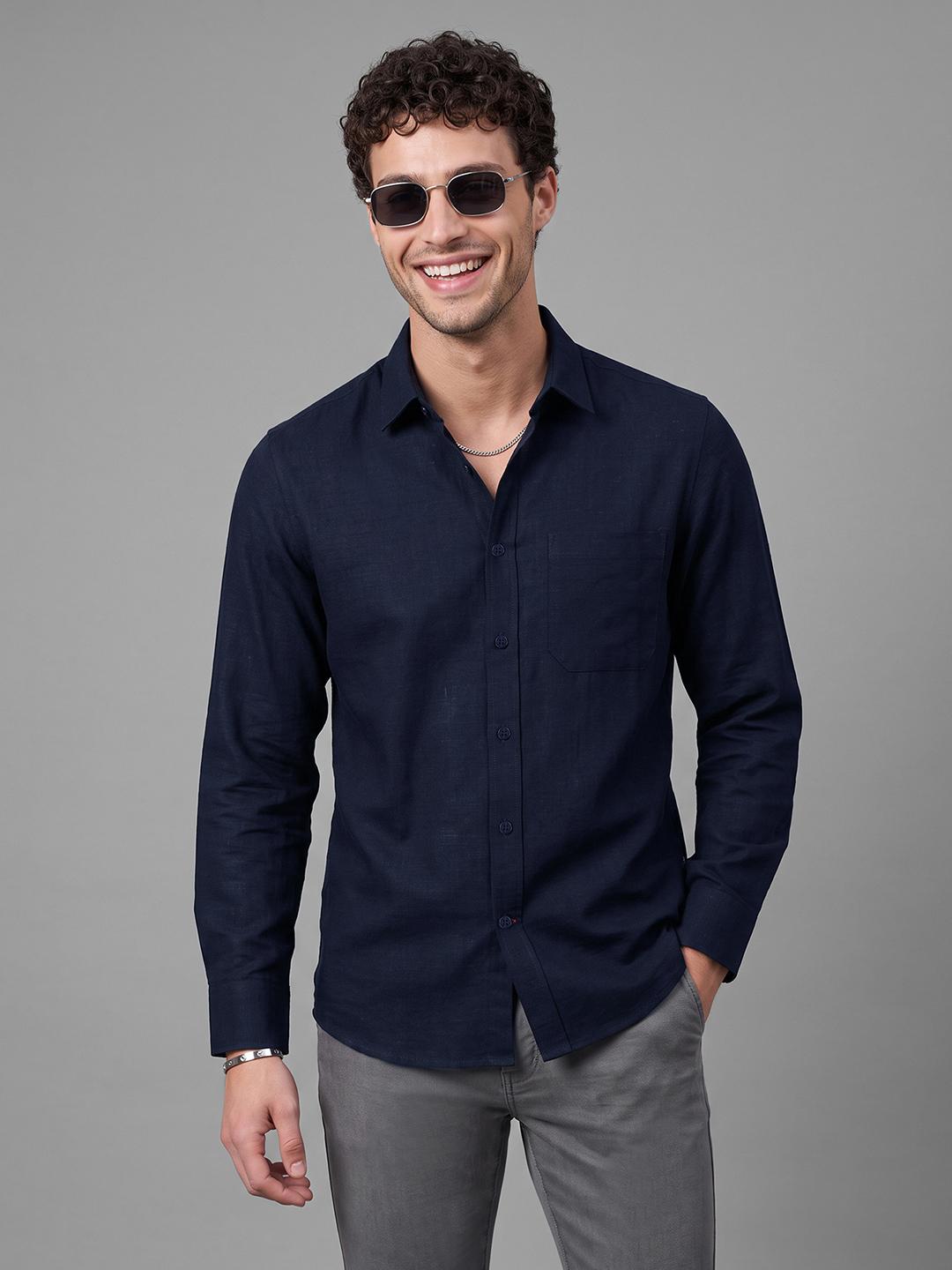 Indigo Regular Fit Solid Long Sleeve Spread Collar Shirt By Being Human Clothing