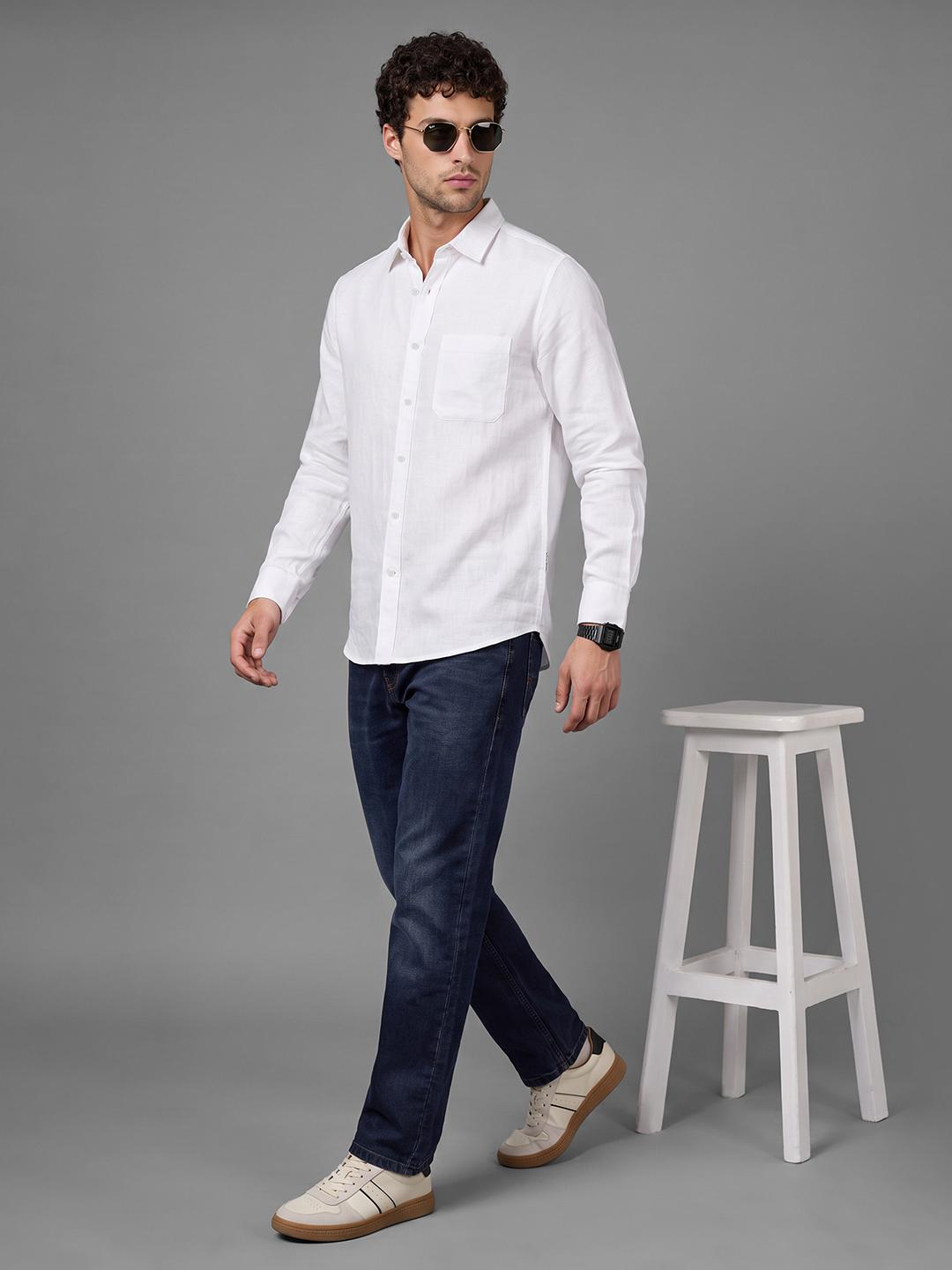 White Regular Fit Solid Long Sleeve Spread Collar Shirt By Being Human Clothing