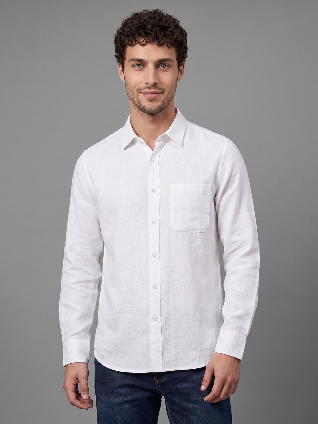 White Regular Fit Solid Long Sleeve Spread Collar Shirt By Being Human Clothing