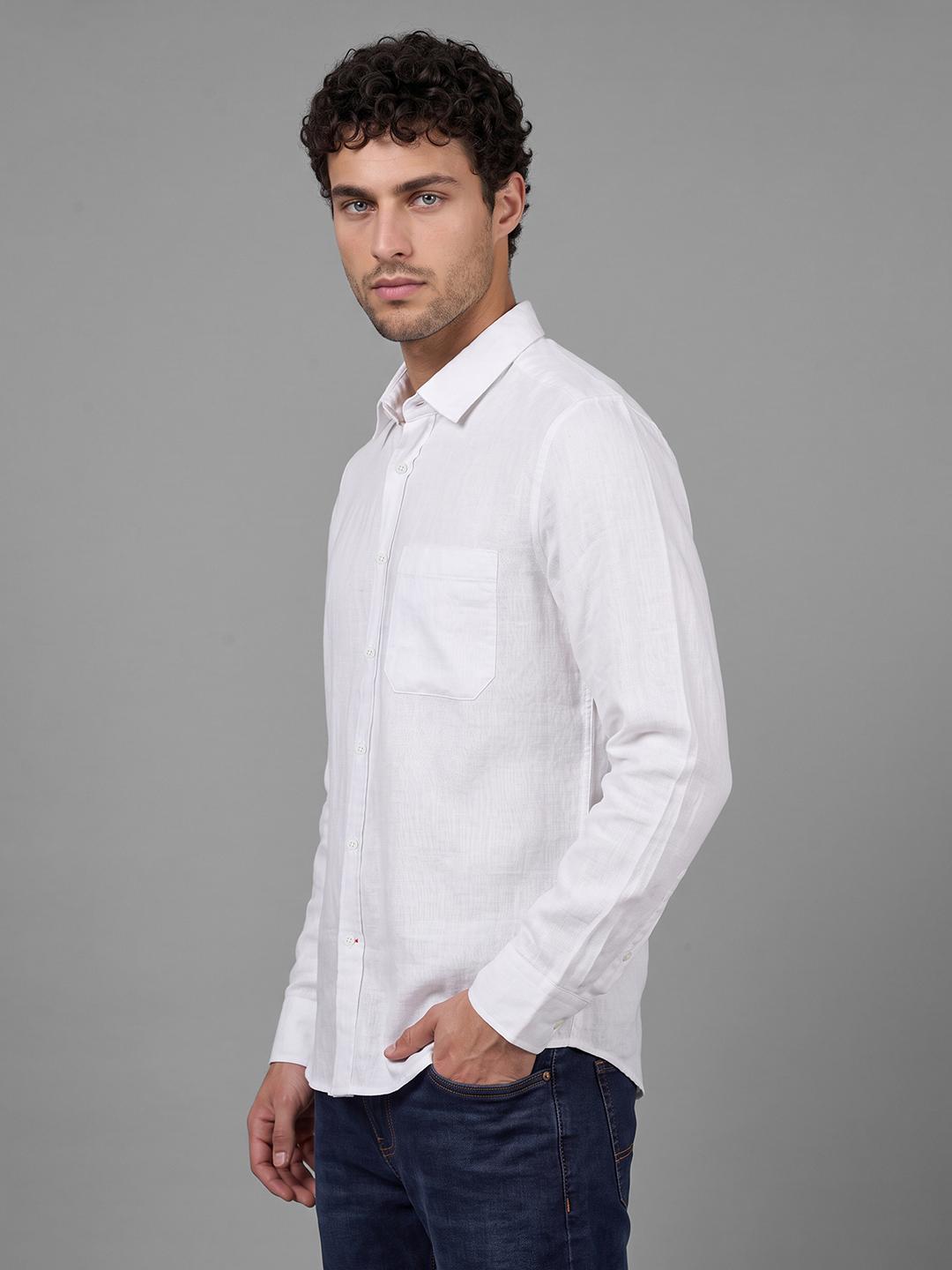 White Regular Fit Solid Long Sleeve Spread Collar Shirt By Being Human Clothing