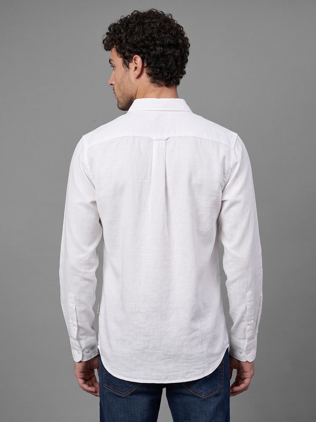 White Regular Fit Solid Long Sleeve Spread Collar Shirt By Being Human Clothing