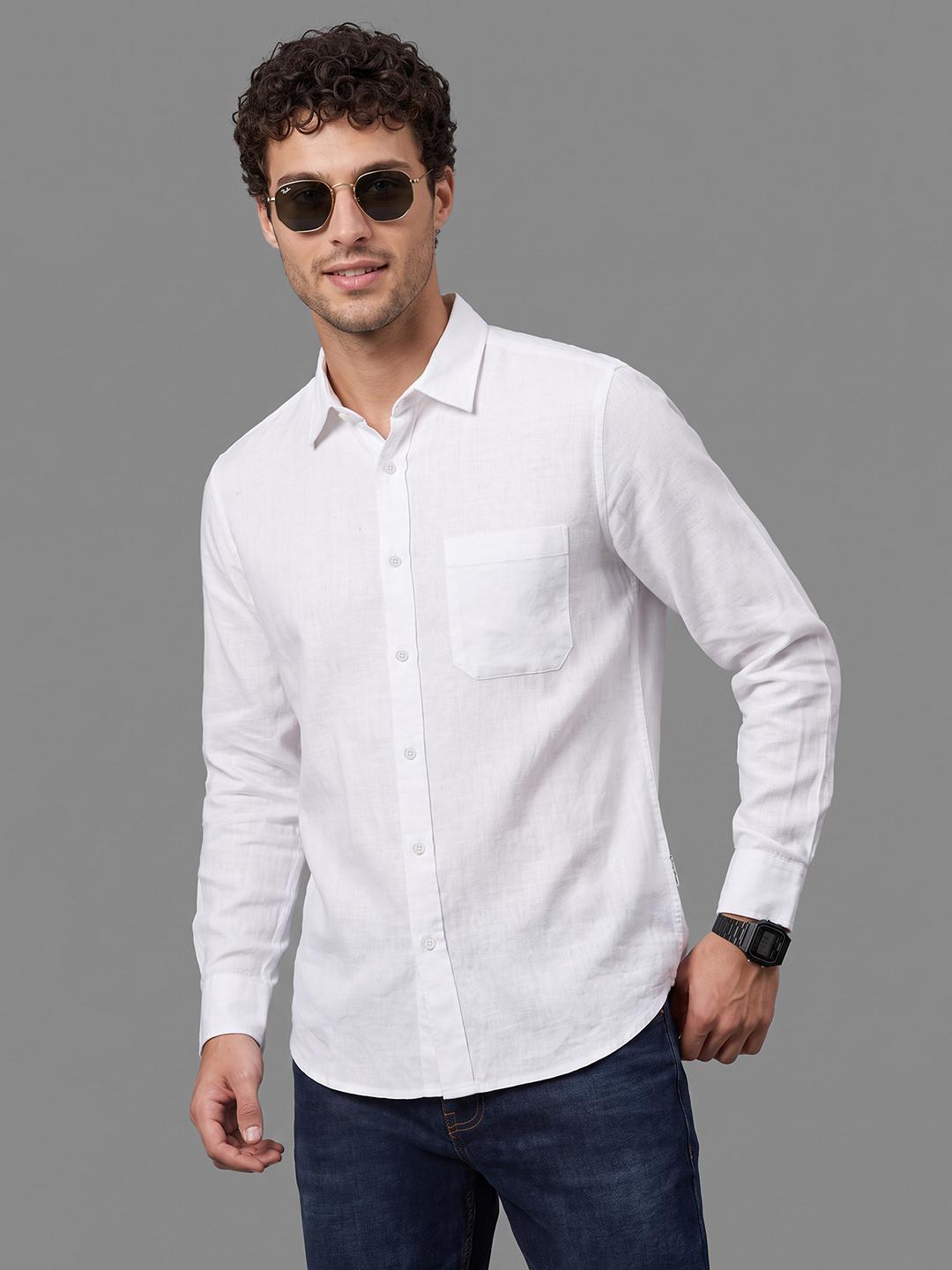 White Regular Fit Solid Long Sleeve Spread Collar Shirt By Being Human Clothing