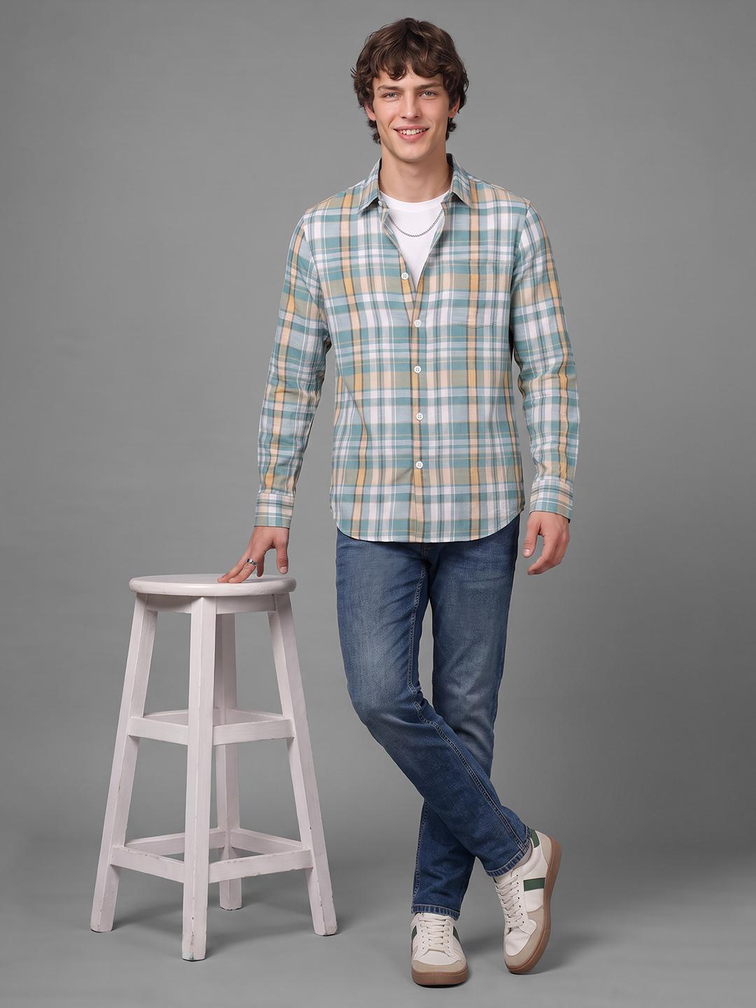 Aqua Regular Fit Check Long Sleeve Spread Collar Shirt By Being Human Clothing